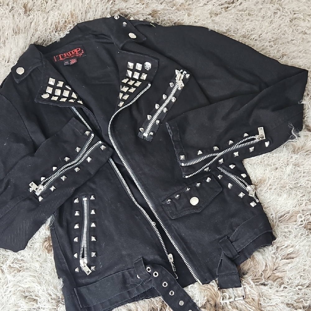 Tripp Black Studded Jacket Vintage Esthetic Goth Grunge Punk Emo XS Small